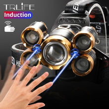 Load image into Gallery viewer, 70000Lumens LED Headlight headlamp 5 LED T6 Head Lamp Power Flashlight Torch head light 18650 battery Best For Camping, fishing