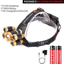 Load image into Gallery viewer, 70000Lumens LED Headlight headlamp 5 LED T6 Head Lamp Power Flashlight Torch head light 18650 battery Best For Camping, fishing