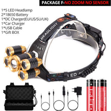 Load image into Gallery viewer, 70000Lumens LED Headlight headlamp 5 LED T6 Head Lamp Power Flashlight Torch head light 18650 battery Best For Camping, fishing