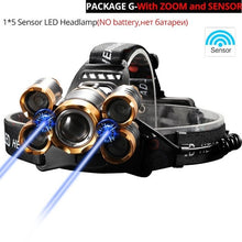 Load image into Gallery viewer, 70000Lumens LED Headlight headlamp 5 LED T6 Head Lamp Power Flashlight Torch head light 18650 battery Best For Camping, fishing
