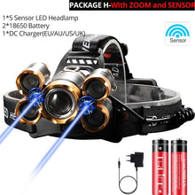 Load image into Gallery viewer, 70000Lumens LED Headlight headlamp 5 LED T6 Head Lamp Power Flashlight Torch head light 18650 battery Best For Camping, fishing