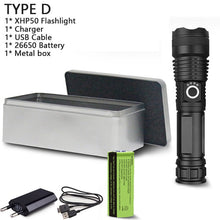Load image into Gallery viewer, 120000 lumens XHP70.2 most powerful led flashlight usb Zoom Tactical torch xhp50 18650 or 26650 Rechargeable battery hand light