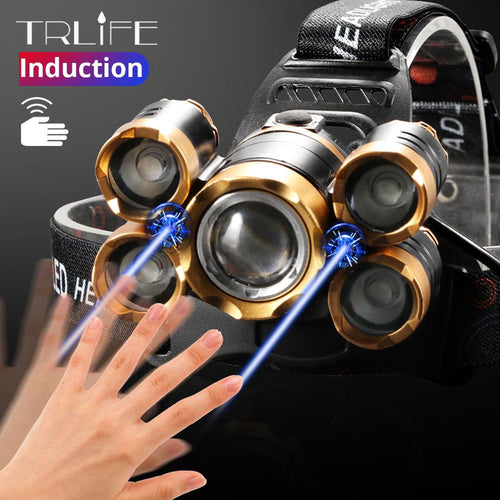 70000Lumens LED Headlight headlamp 5 LED T6 Head Lamp Power Flashlight Torch head light 18650 battery Best For Camping, fishing