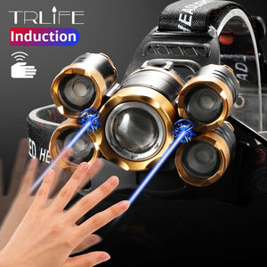 70000Lumens LED Headlight headlamp 5 LED T6 Head Lamp Power Flashlight Torch head light 18650 battery Best For Camping, fishing