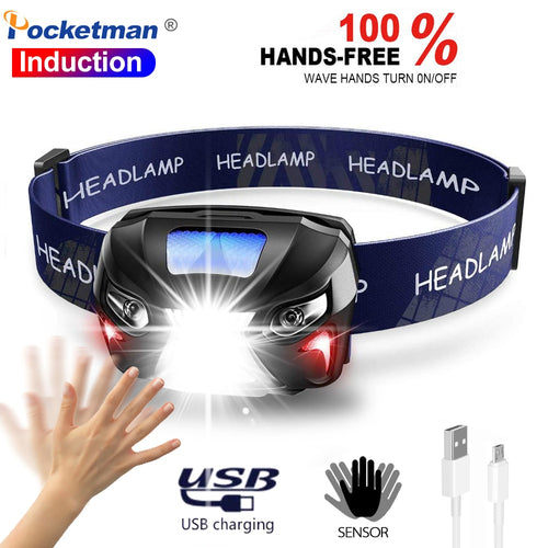 10000Lm Powerfull Headlamp Rechargeable LED Headlight Body Motion Sensor Head Flashlight Camping Torch Light Lamp With USB