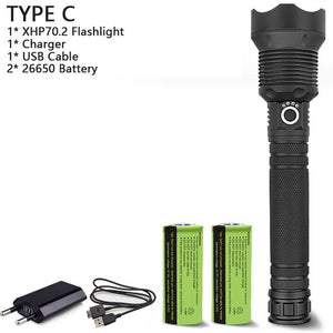 120000 lumens XHP70.2 most powerful led flashlight usb Zoom Tactical torch xhp50 18650 or 26650 Rechargeable battery hand light