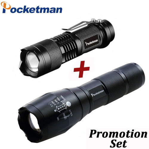 Drop Shipper Promotion Set! LED Flashlight T6 Tactical flashlight + Q5 Mini Torch Lanterna Zoomable Waterproof Flashlight Bike