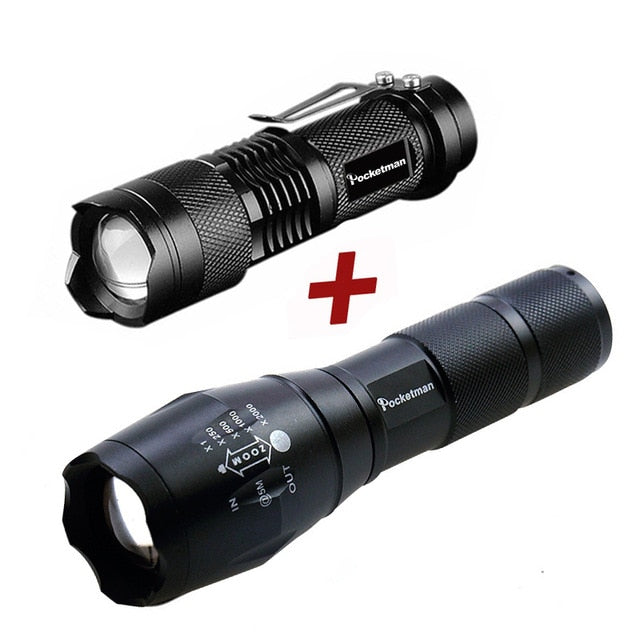 Drop Shipper Promotion Set! LED Flashlight T6 Tactical flashlight + Q5 Mini Torch Lanterna Zoomable Waterproof Flashlight Bike