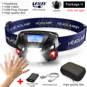10000Lm Powerfull Headlamp Rechargeable LED Headlight Body Motion Sensor Head Flashlight Camping Torch Light Lamp With USB